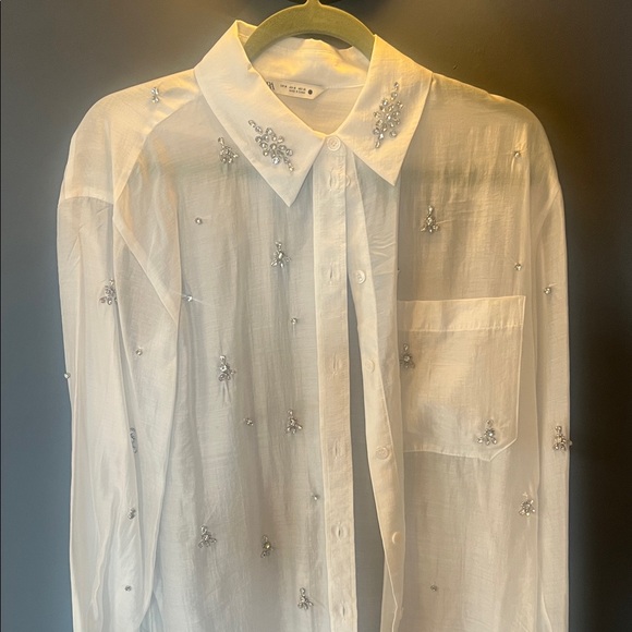 Zara White Blouse with Silver Embellishments - Picture 1 of 5
